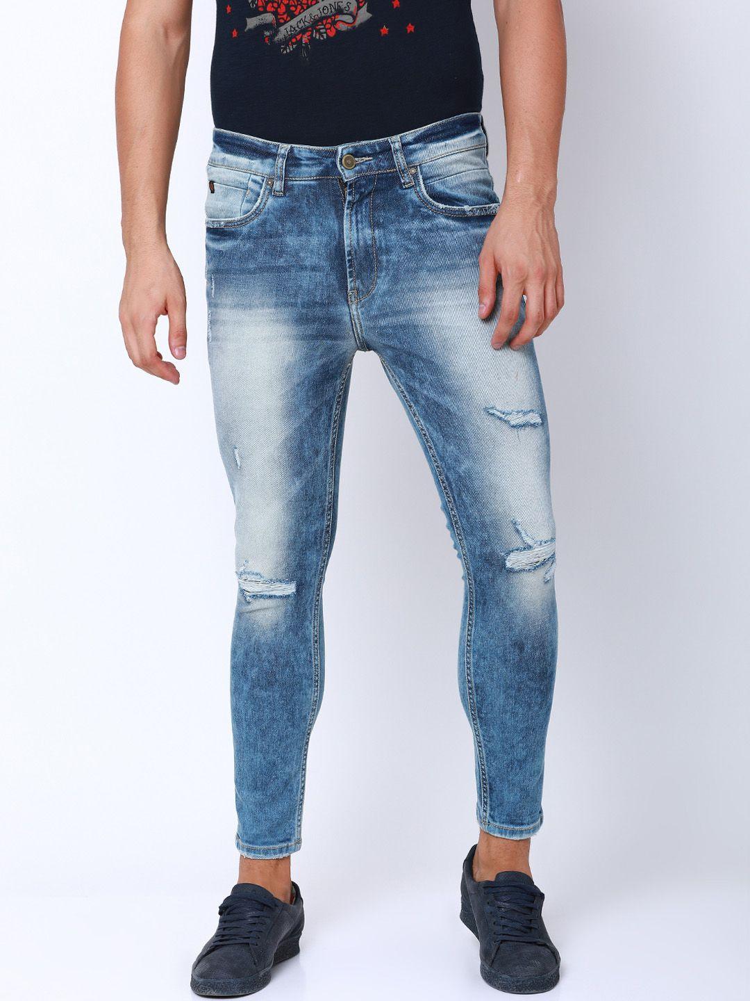 locomotive men blue slim fit mid-rise mildly distressed stretchable jeans