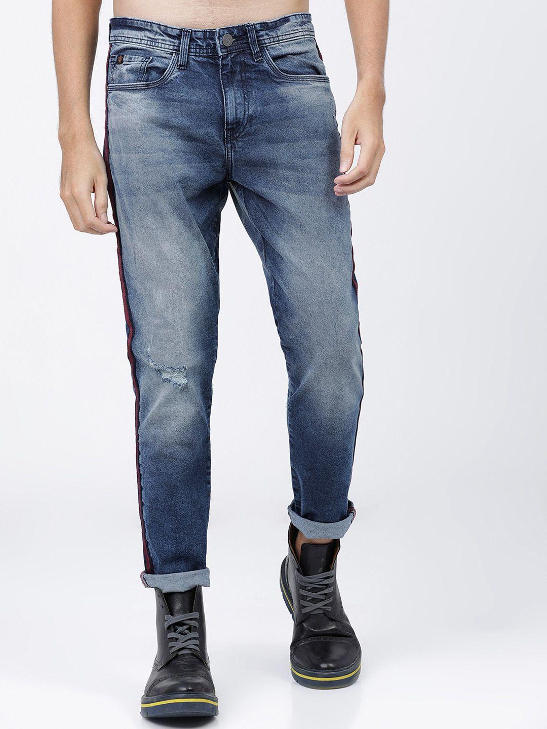 locomotive men blue slim fit mid-rise slash knee stretchable jeans