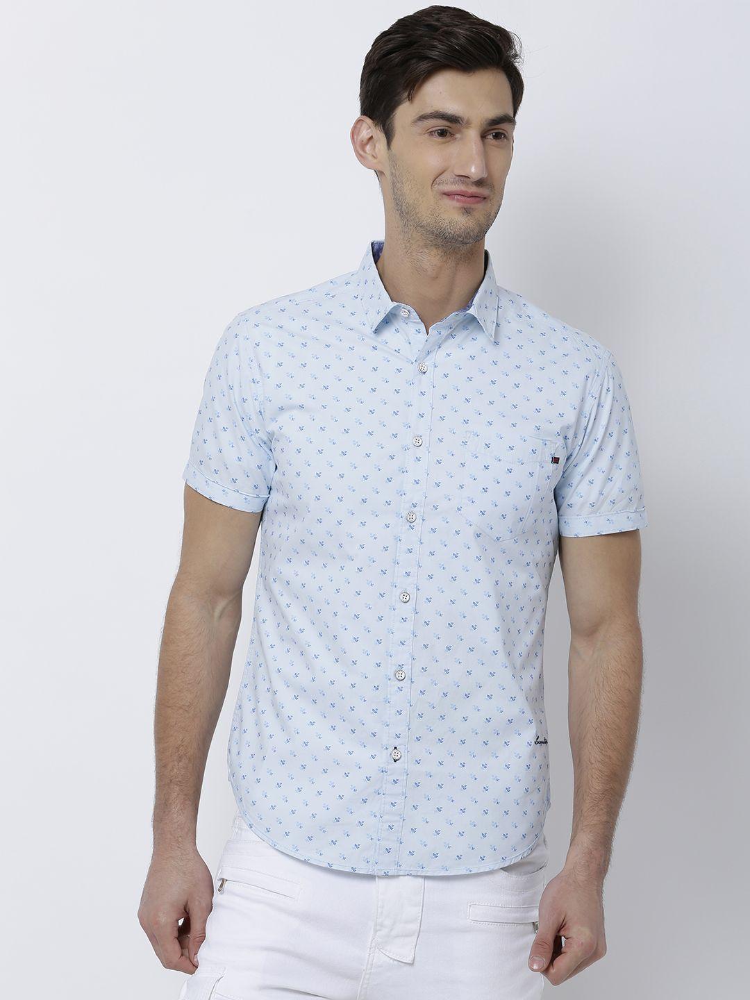 locomotive men blue slim fit printed casual shirt