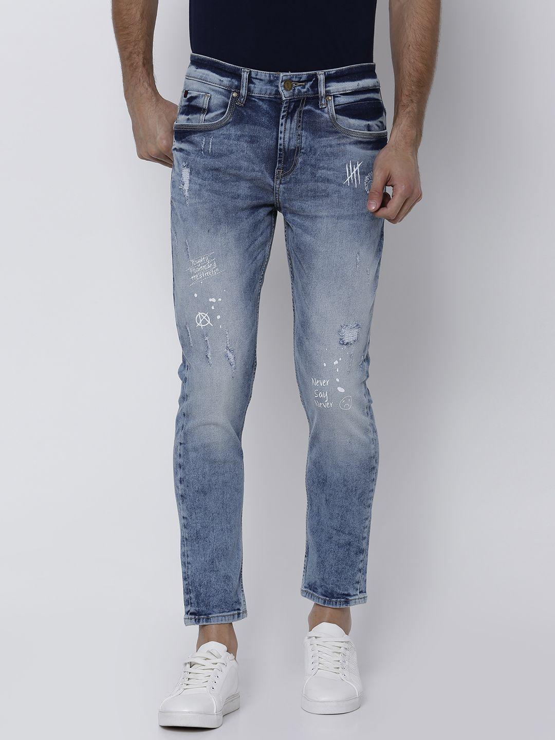 locomotive men blue tapered fit mid-rise mildly distressed stretchable jeans