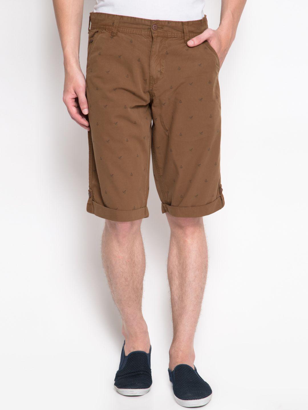 locomotive men brown printed slim fit chino shorts