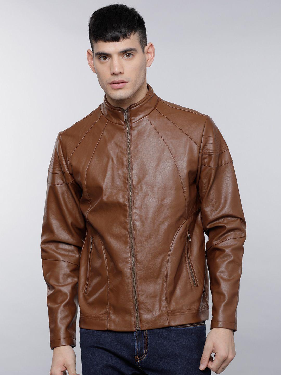 locomotive men brown solid biker jacket