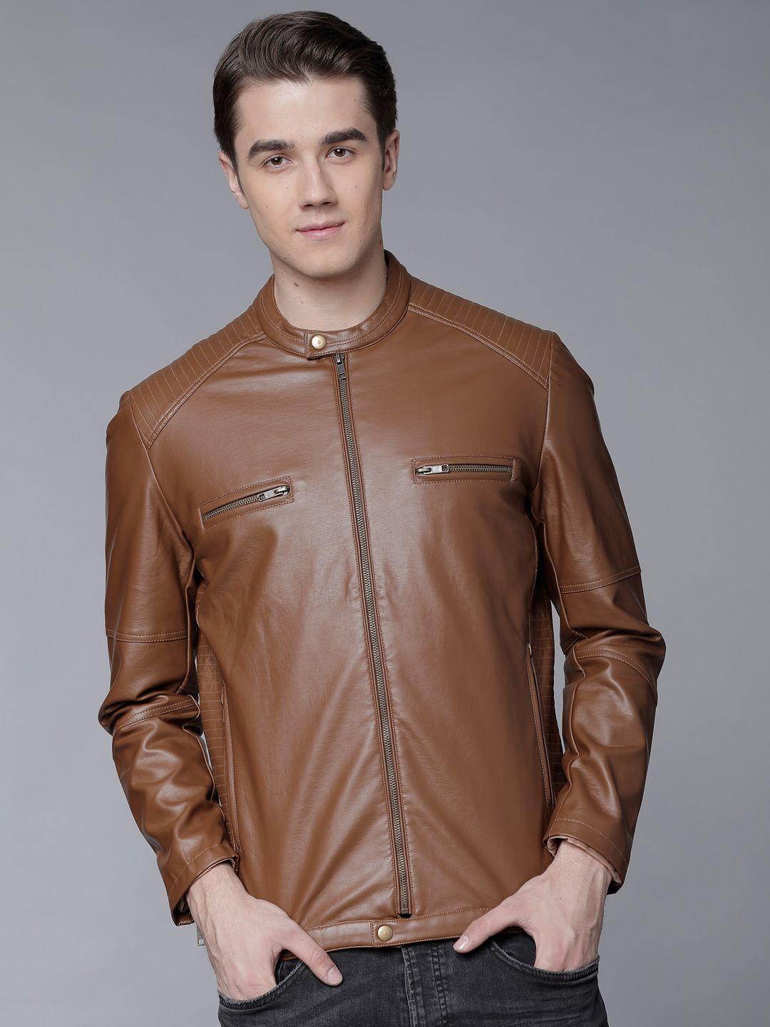 locomotive men brown solid biker jacket