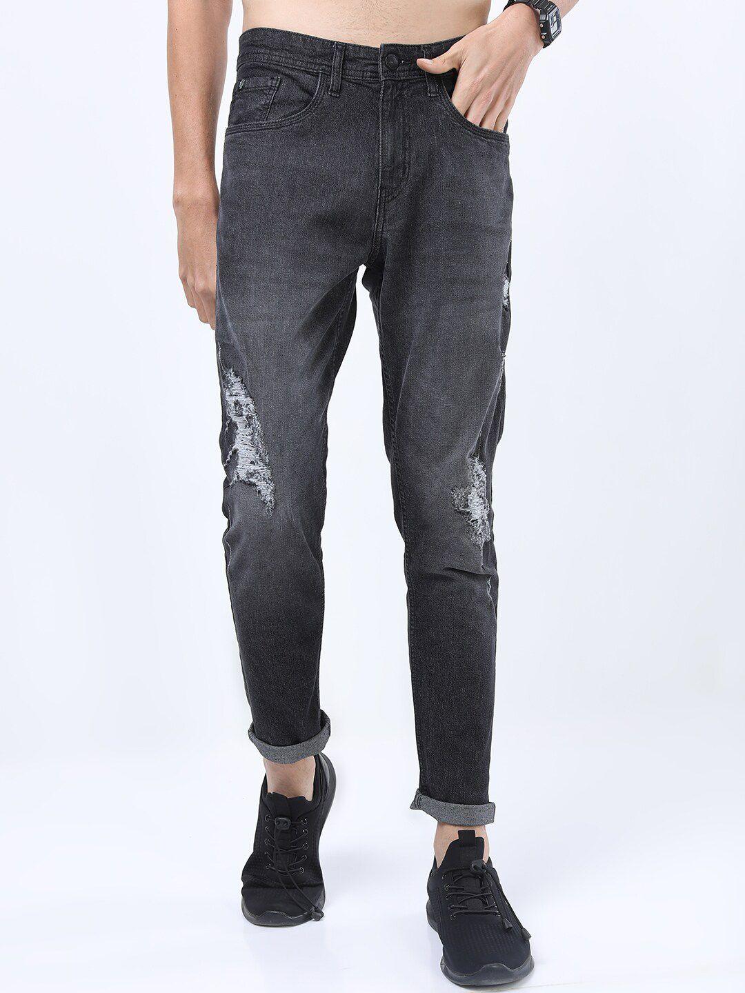 locomotive men charcoal tapered fit highly distressed light fade ripped stretchable jeans