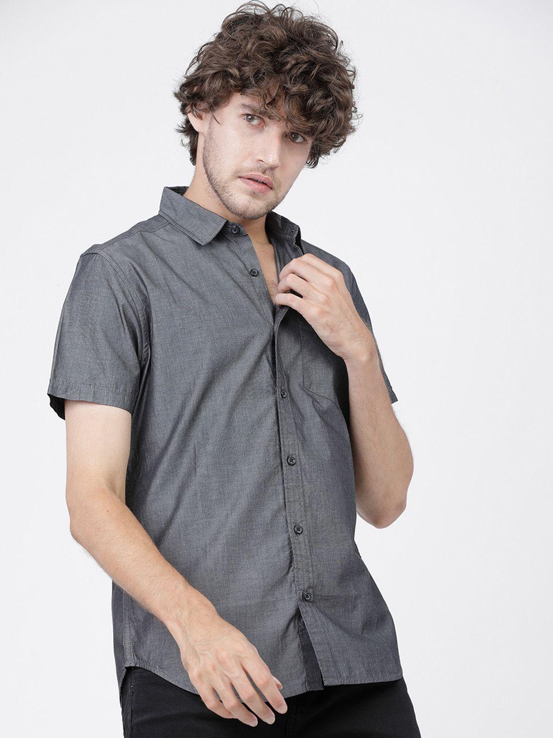 locomotive men grey slim fit casual shirt