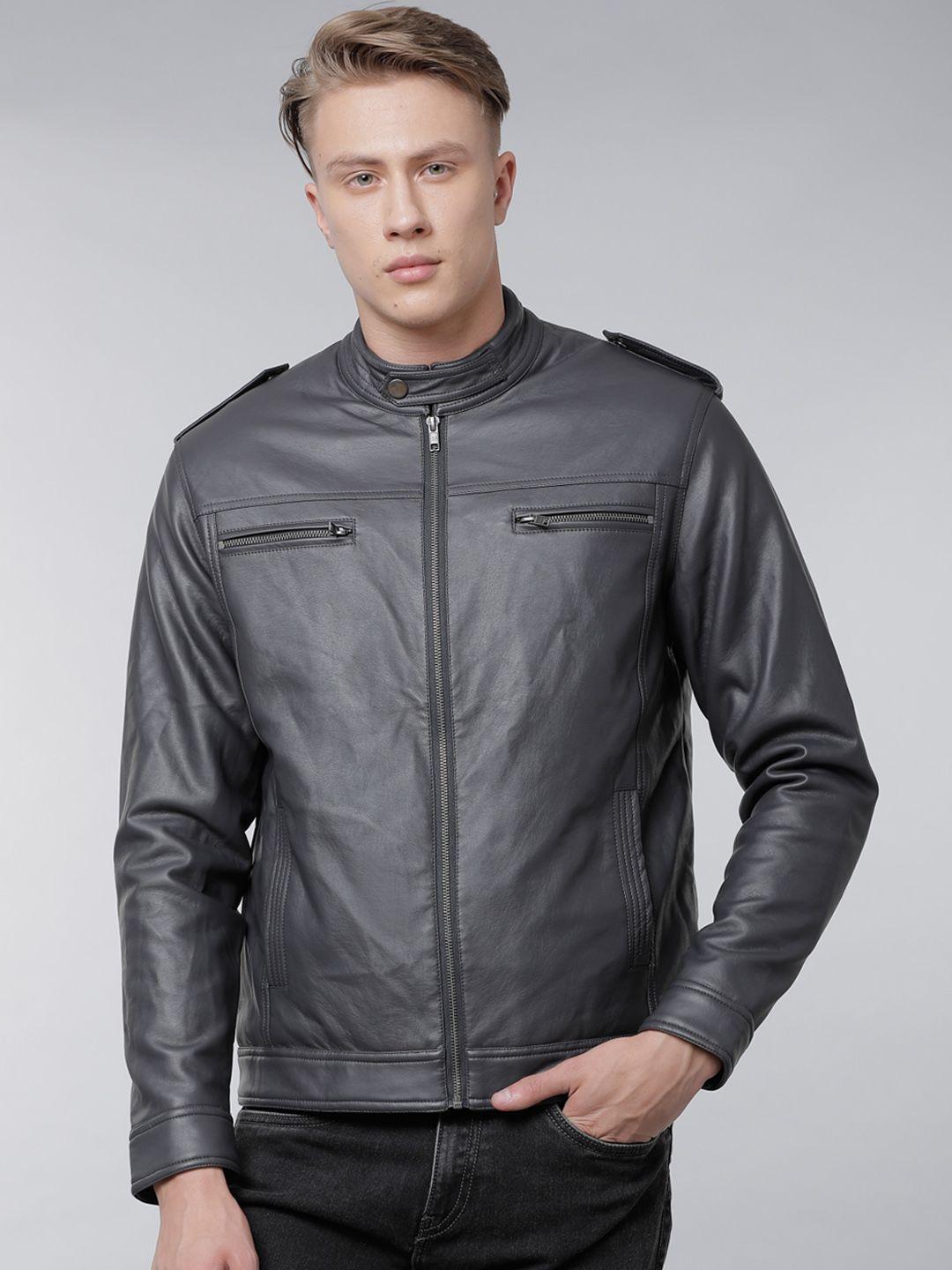 locomotive men grey solid biker jacket