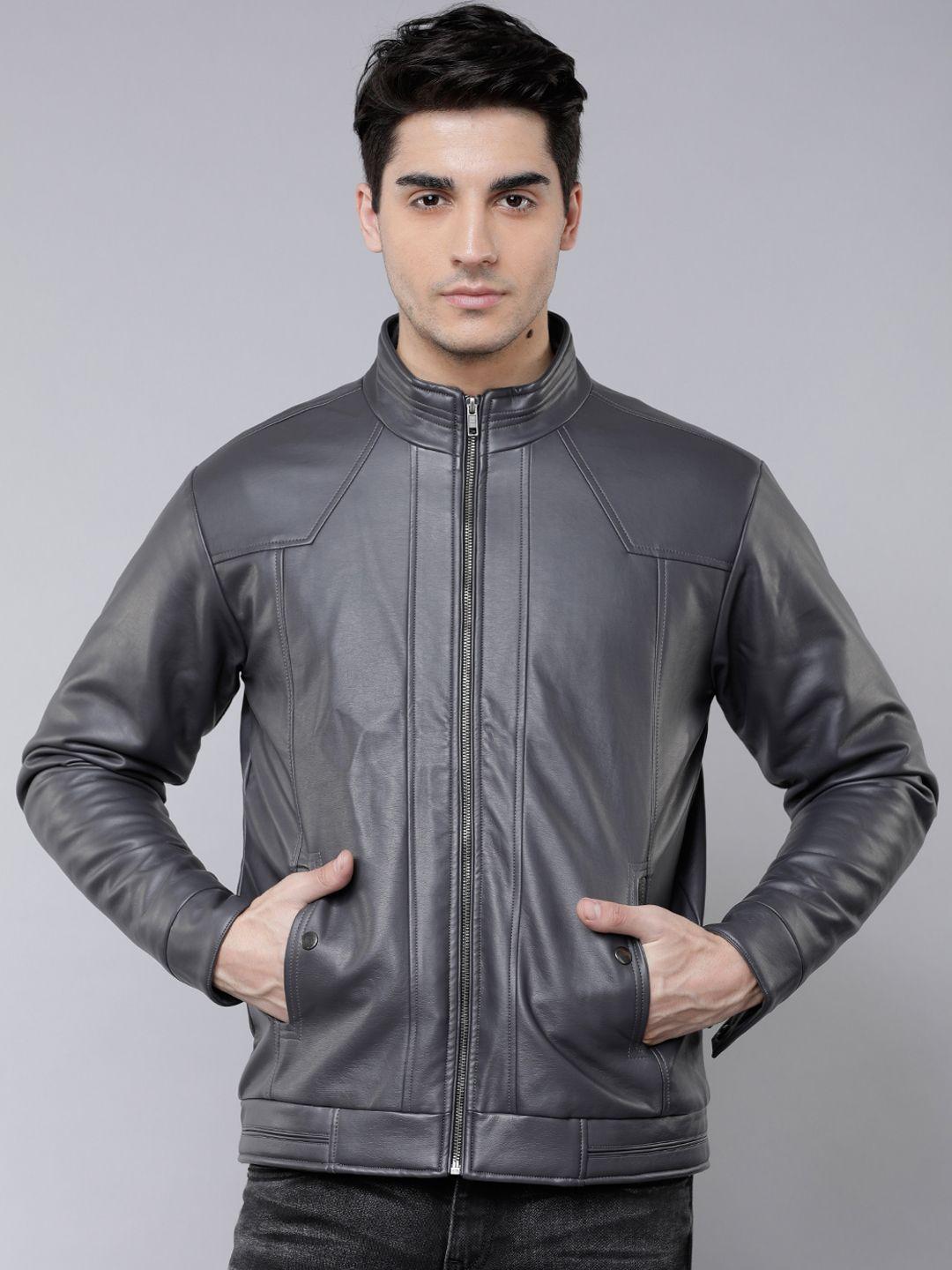 locomotive men grey solid biker jacket