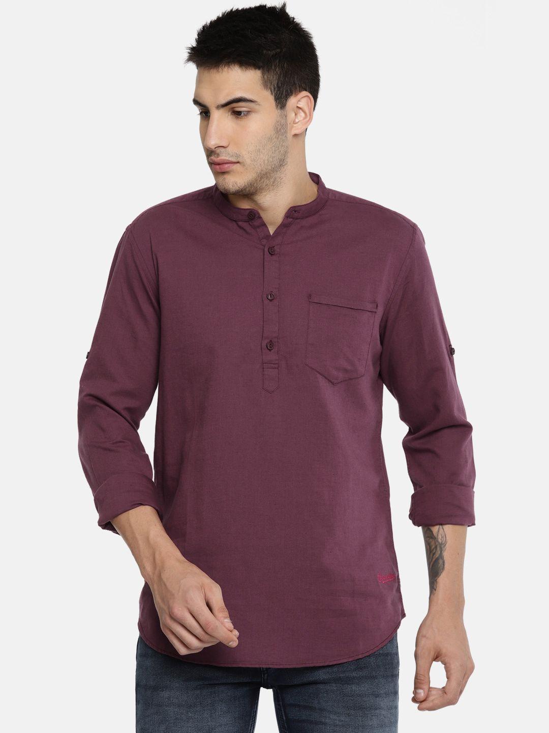 locomotive men maroon slim fit solid casual shirt