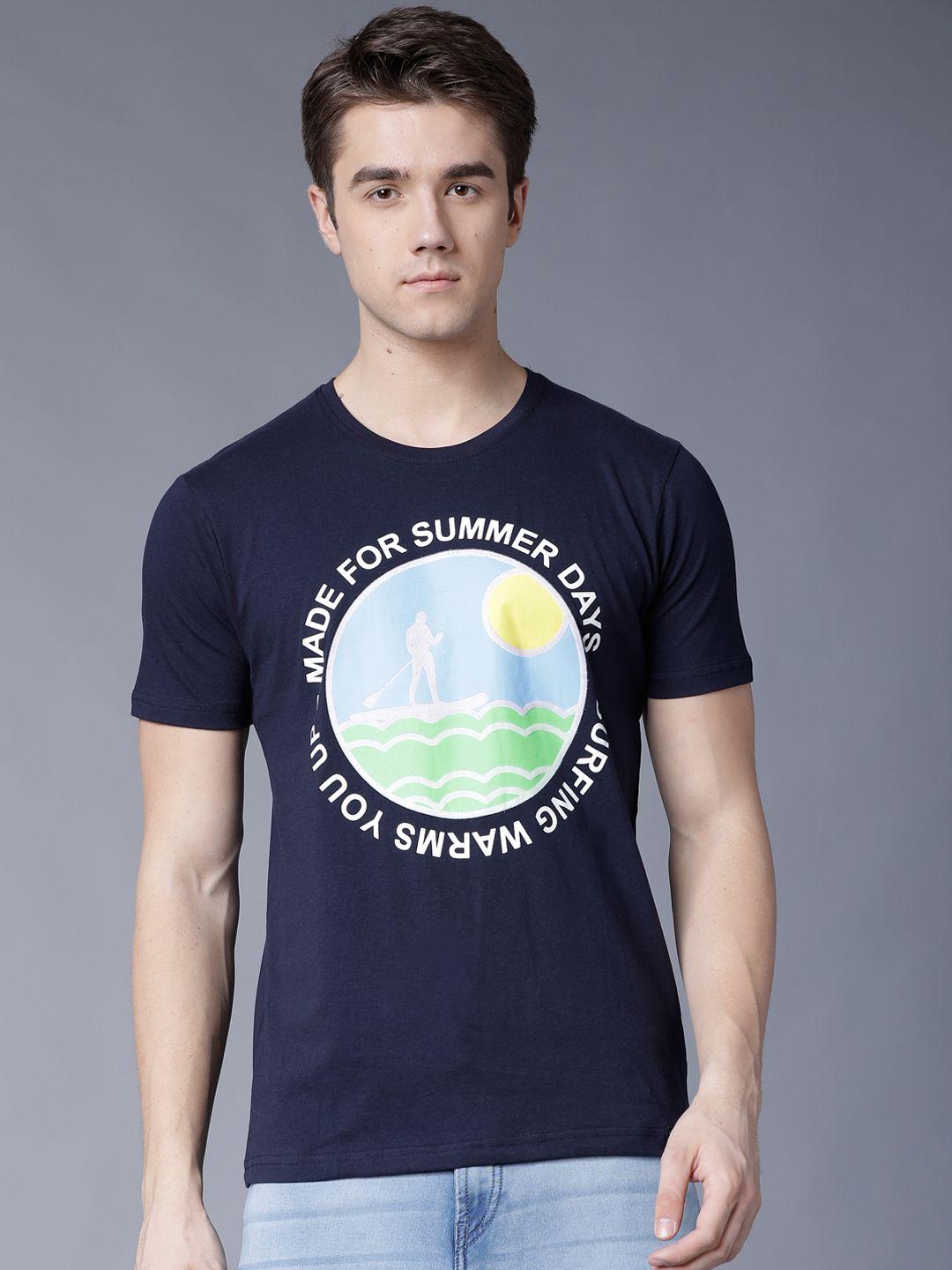 locomotive men navy blue printed round neck t-shirt