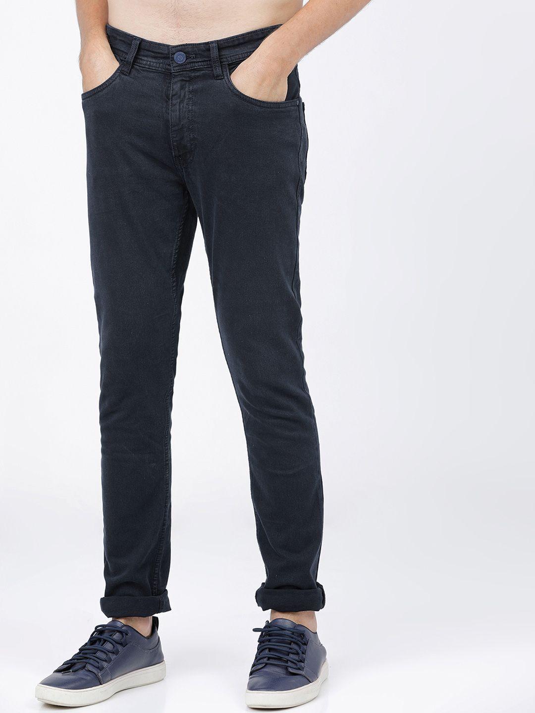 locomotive men navy blue slim fit mid-rise clean look stretchable jeans