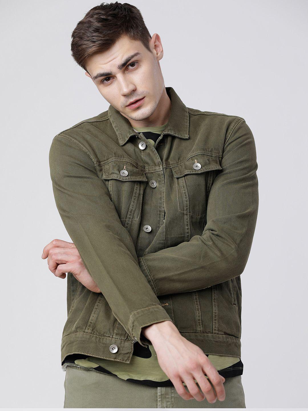 locomotive men olive green solid denim jacket