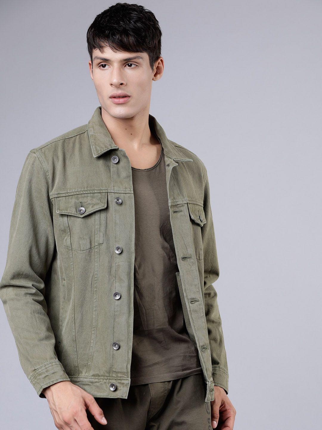 locomotive men olive green solid trucker fit jacket