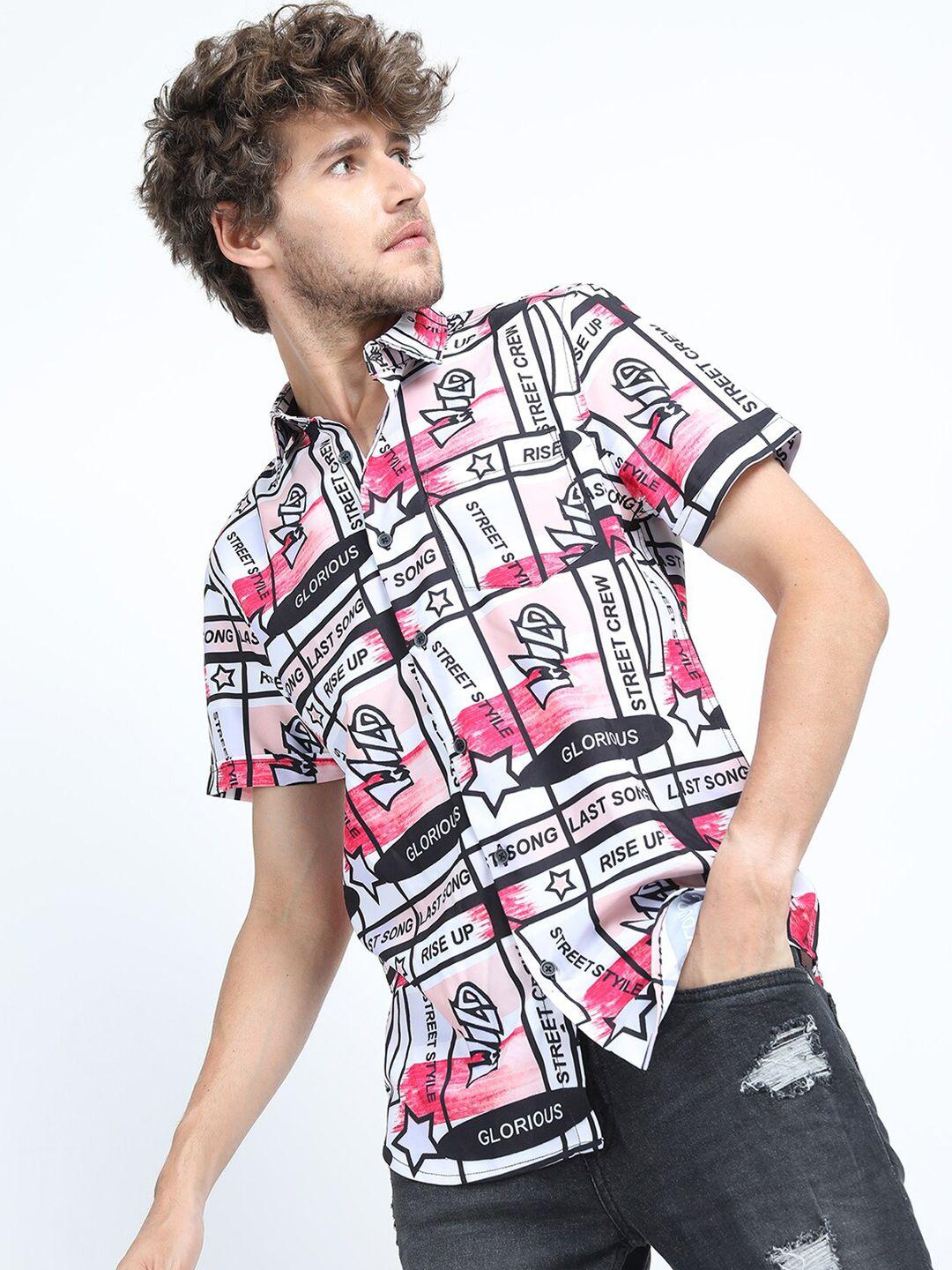 locomotive men pink slim fit printed casual shirt