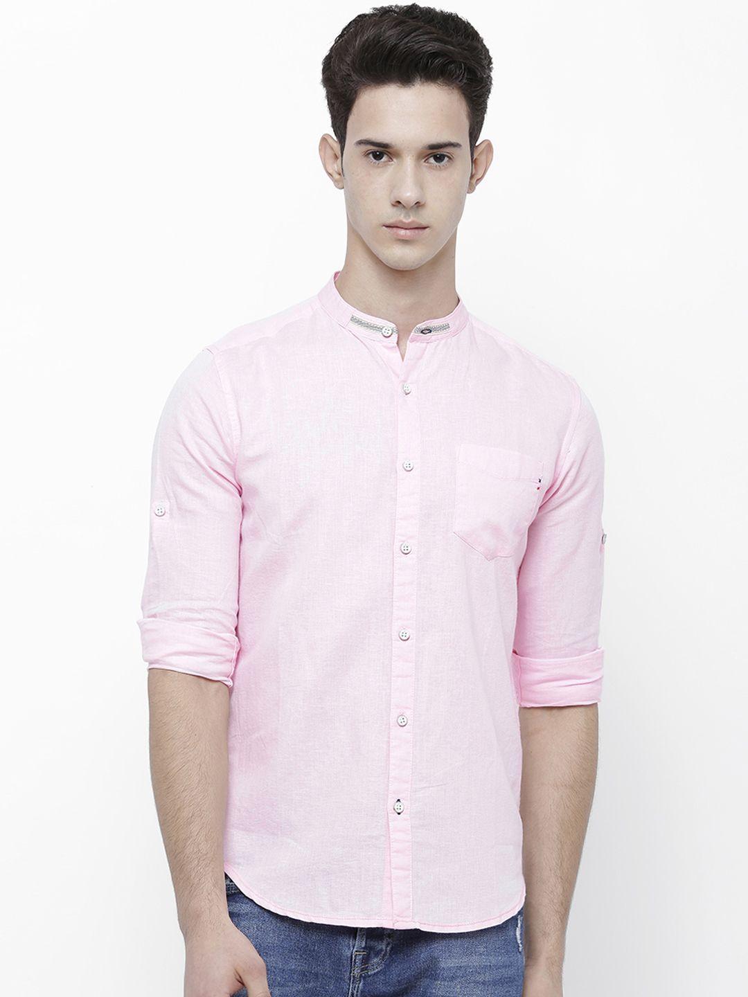 locomotive men pink slim fit solid casual shirt