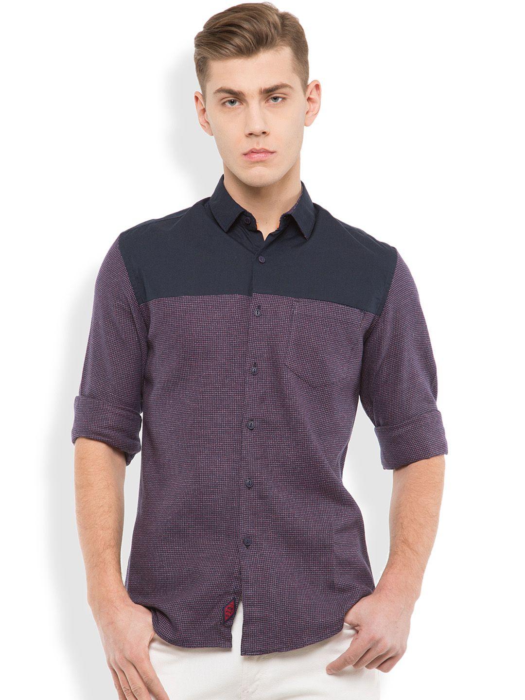 locomotive men purple slim fit self-design casual shirt
