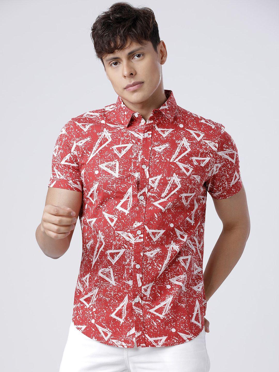 locomotive men red & white slim fit printed casual shirt