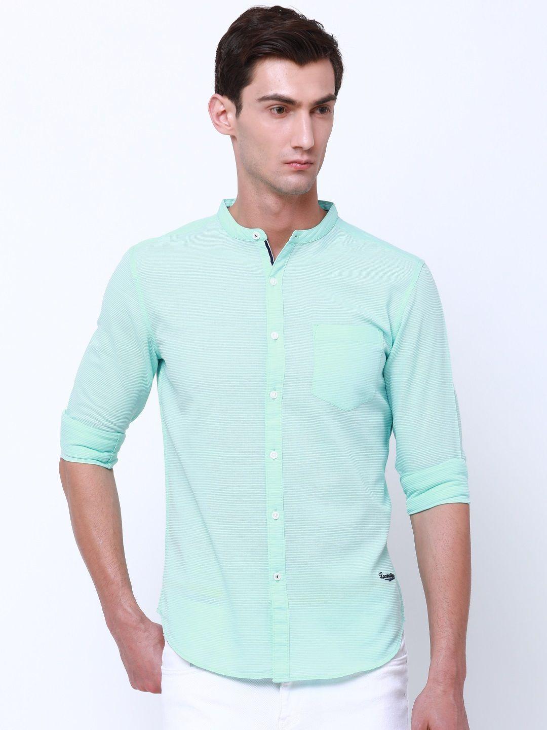 locomotive men sea green slim fit self design casual shirt