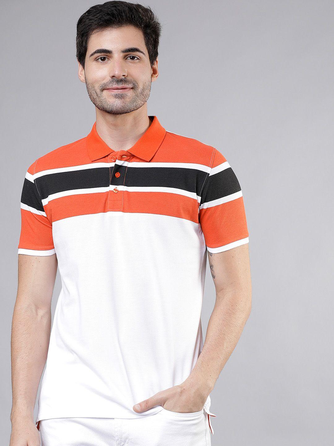 locomotive men white & orange colourblocked polo collar t-shirt