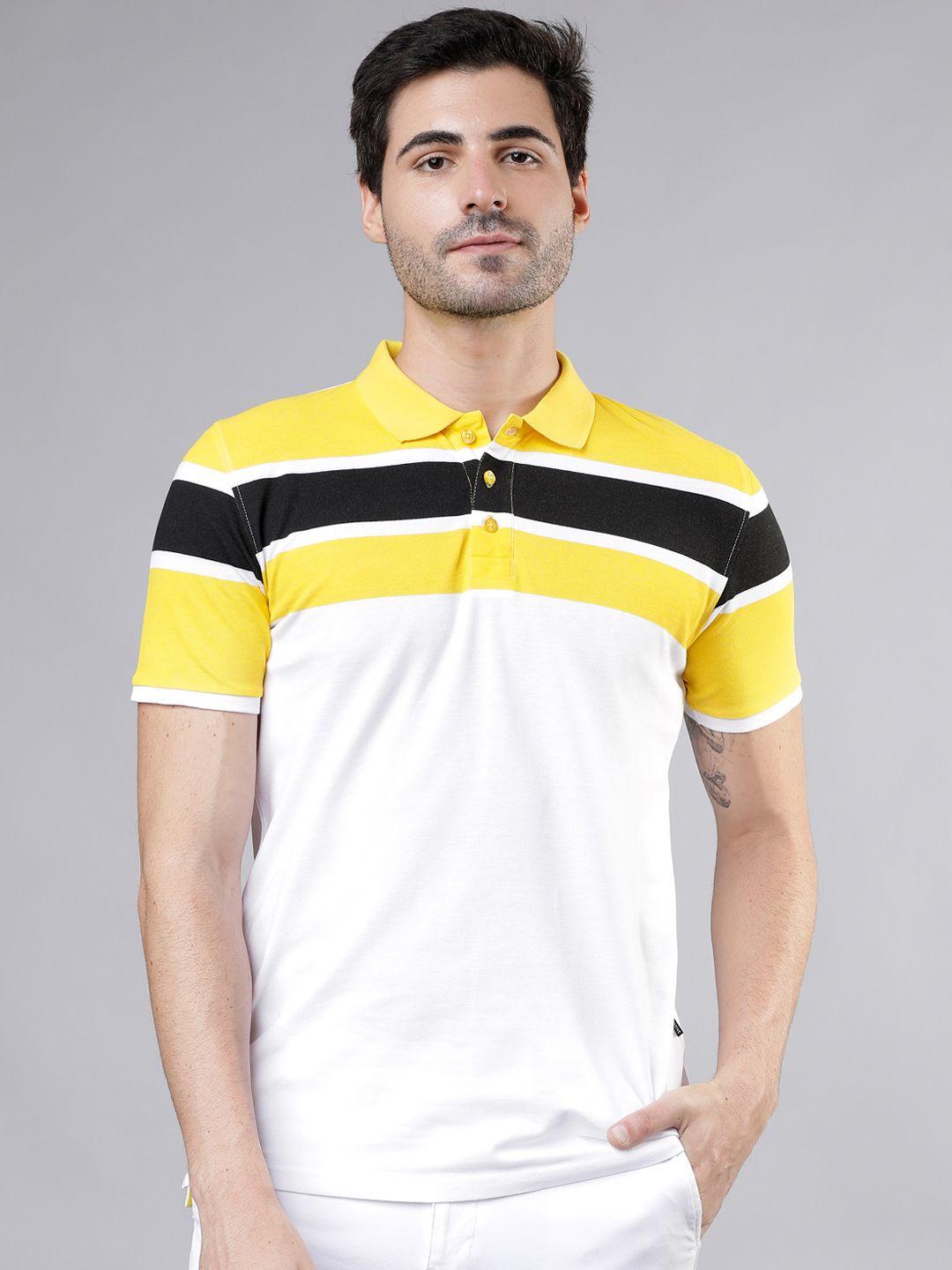 locomotive men white & yellow colourblocked polo collar t-shirt