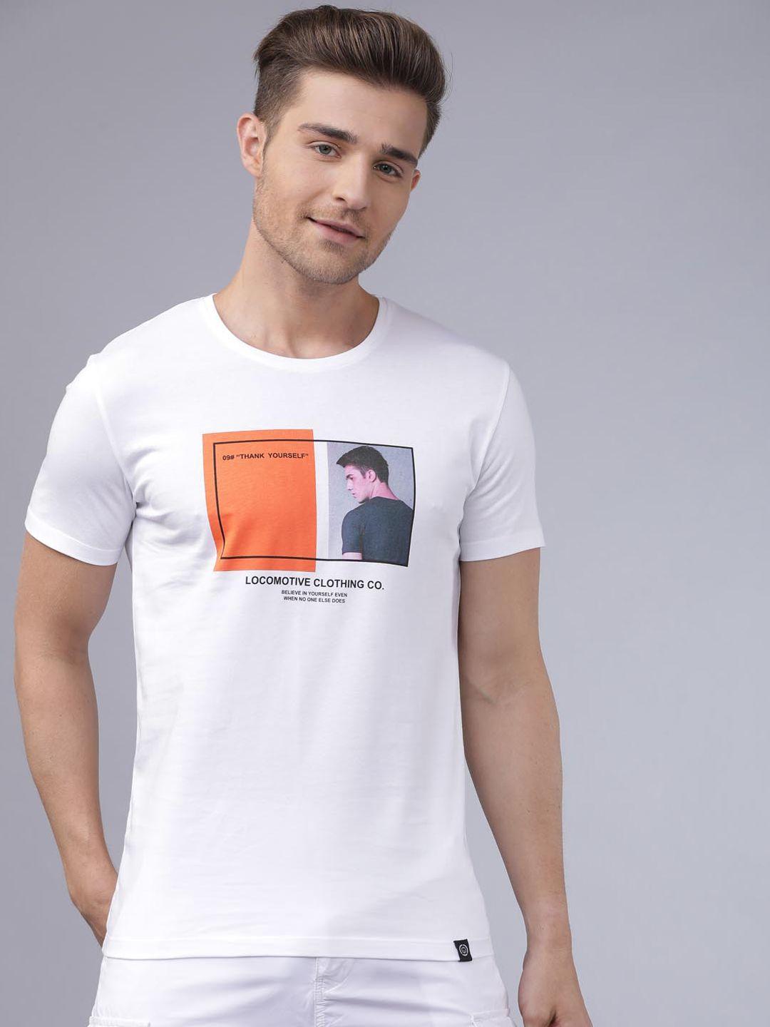 locomotive men white printed round neck t-shirt