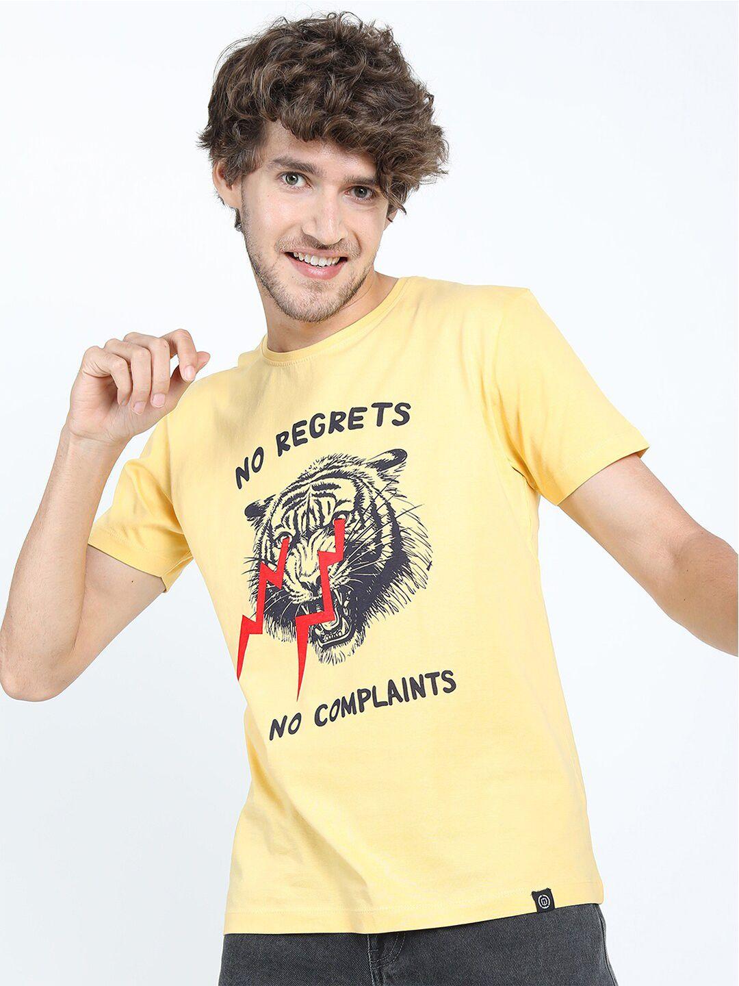locomotive men yellow printed slim fit cotton t-shirt