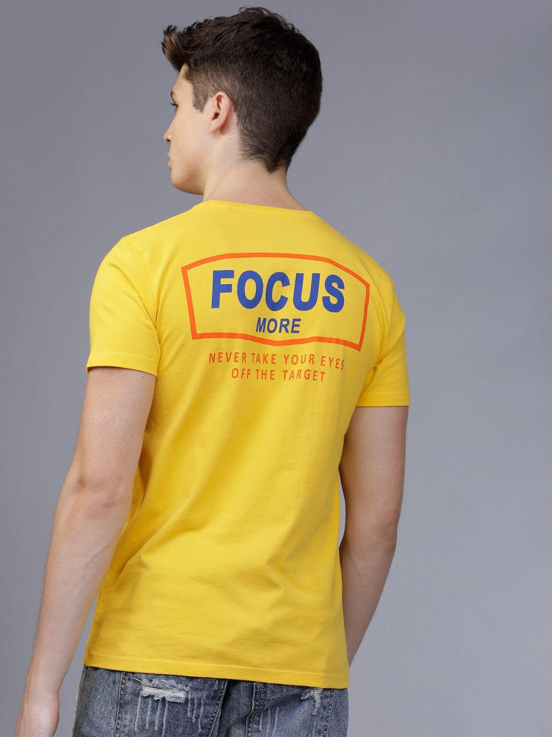 locomotive men yellow slim fit printed round neck t-shirt