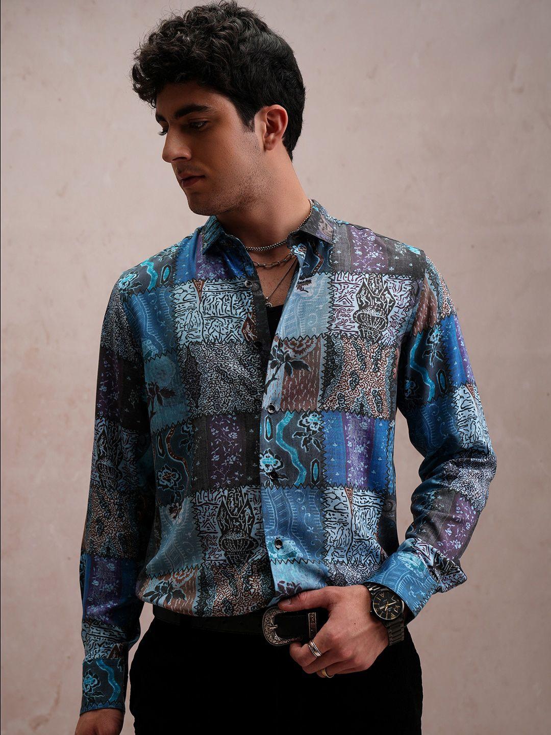 locomotive slim fit luxe satin printed party shirt