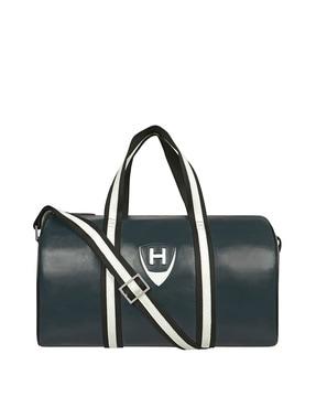 logo embossed duffle bag with adjustable strap