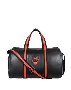 logo embossed duffle bag with adjustable strap