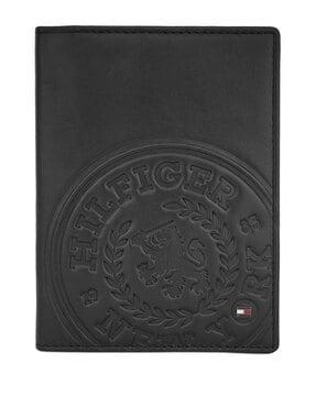 logo embossed leather bi-fold passport case