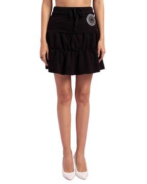logo embroidered tiered skirt