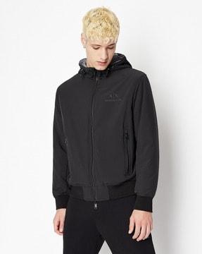 logo foil print zip-up hooded reversible jacket