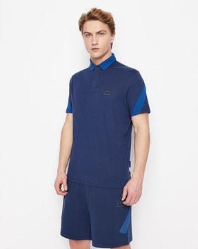 logo patch polo t-shirt with contrasting stripes