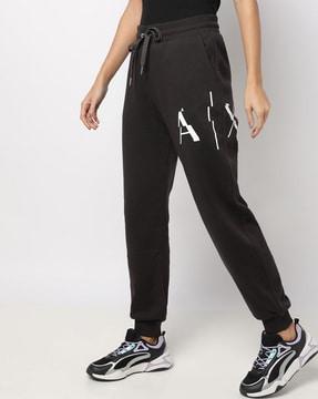 logo print cuffed track pants with elasticated waistband