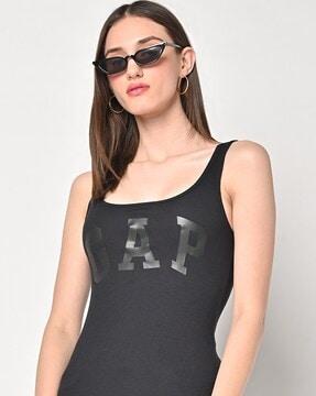 logo print fitted tank top