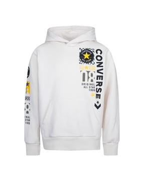 logo print hoodie with kangaroo pocket