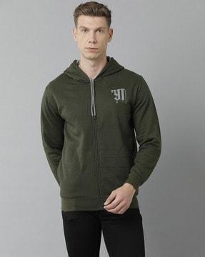 logo print hoodie with zip-front