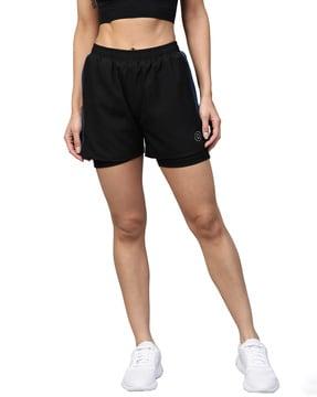logo print knit shorts with contrast taping