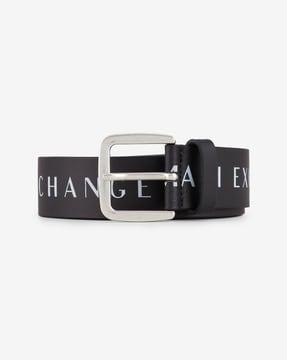 logo print leather belt with pin-buckle closure