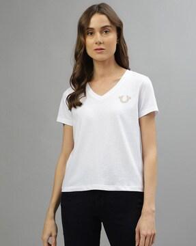 logo print regular fit v-neck t-shirt