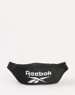 logo print waist bag with buckle closure
