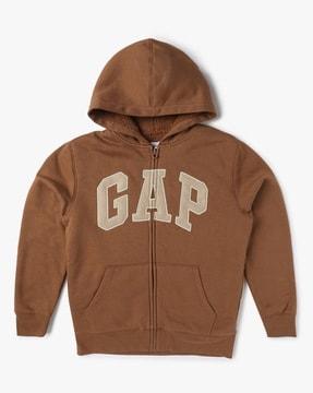 logo print zip-front hoodie