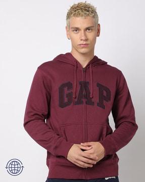 logo applique zip-front hoodie