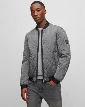 logo badge quilted metallic-effect bomber jacket