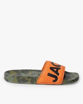 logo debossed slides with printed footbed