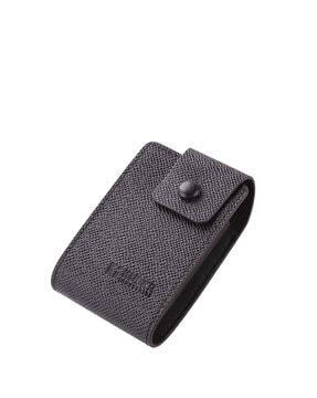 logo embossed card holder with snap-button closure