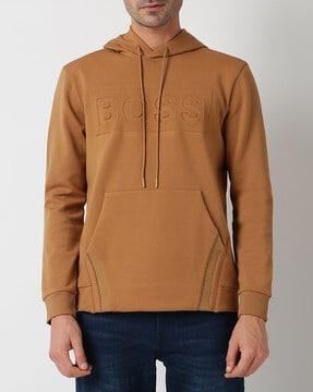 logo embossed hoodie with kangaroo pockets