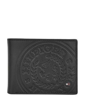 logo embossed leather bi-fold wallet