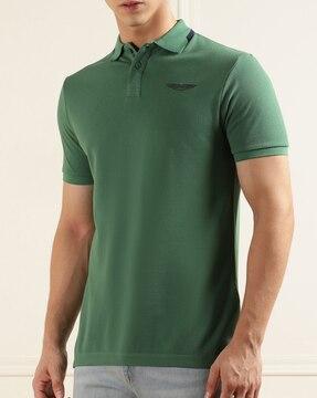 logo embossed polo t-shirt with tipped collar