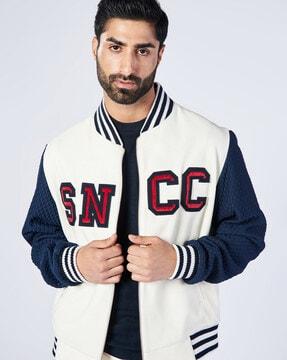 logo embroidered biker jacket